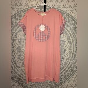 Umgee Pink Plaid Peace Sign Tee Dress